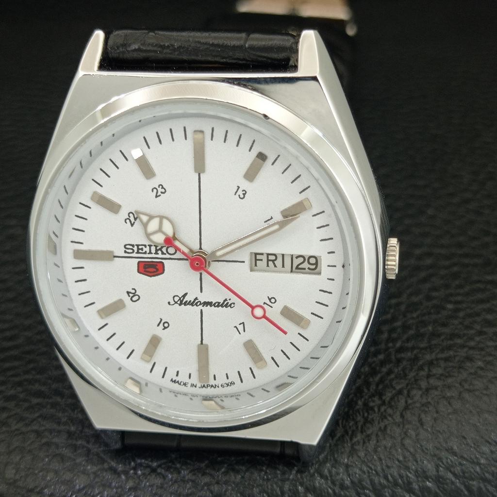 REFURBISHED SEIKO 5 AUTOMATIC 6309A VINTAGE JAPAN MENS WHITE WATCH a442893-1