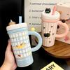 Cartoon Straw Cup Large Capacity Ceramic Drinking Cup with Lid  Cute Animal Breakfast Milk Cup  Souvenir