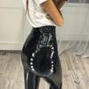 Chic Women Faux Leather Solid Color High Waist Pants Trousers Slim Fit Leggings