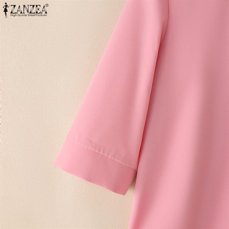 ZANZEA Women Summer O-neck Casual 3/4 Sleeve Floral Embroidery Blouse