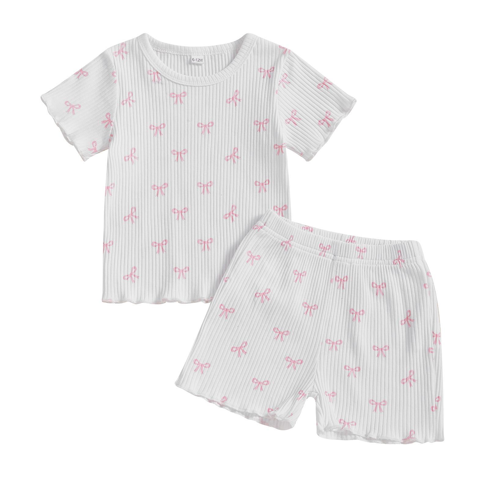 

Комплект из 2 предметов для малышей-девочек с бантом, отделкой в виде салата, короткими рукавами, шортами на эластичной талии 3-4 Years белый