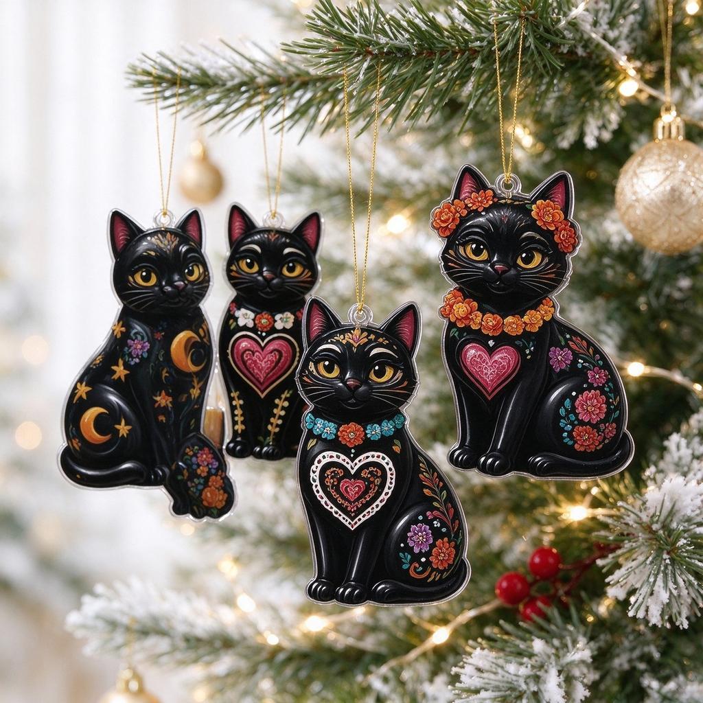 2026 Black Cat Day of the Dead Wall Calendar, Gothic Mexican Sugar Skull Hanging Ornament Art Decor