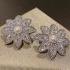 Light Luxury Flower Stud Earrings For Women, Exaggerated And Elegant Imitation Pearl Earrings, Micro-Inlaid Zircon Jewelry.