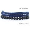 Fashion 2Pcs Men Bracelet Set 4mm Nylon Rope Braclet Homme 6mm Onyx Stone Braslet Leisure Accessories Armband Herren Pulsera