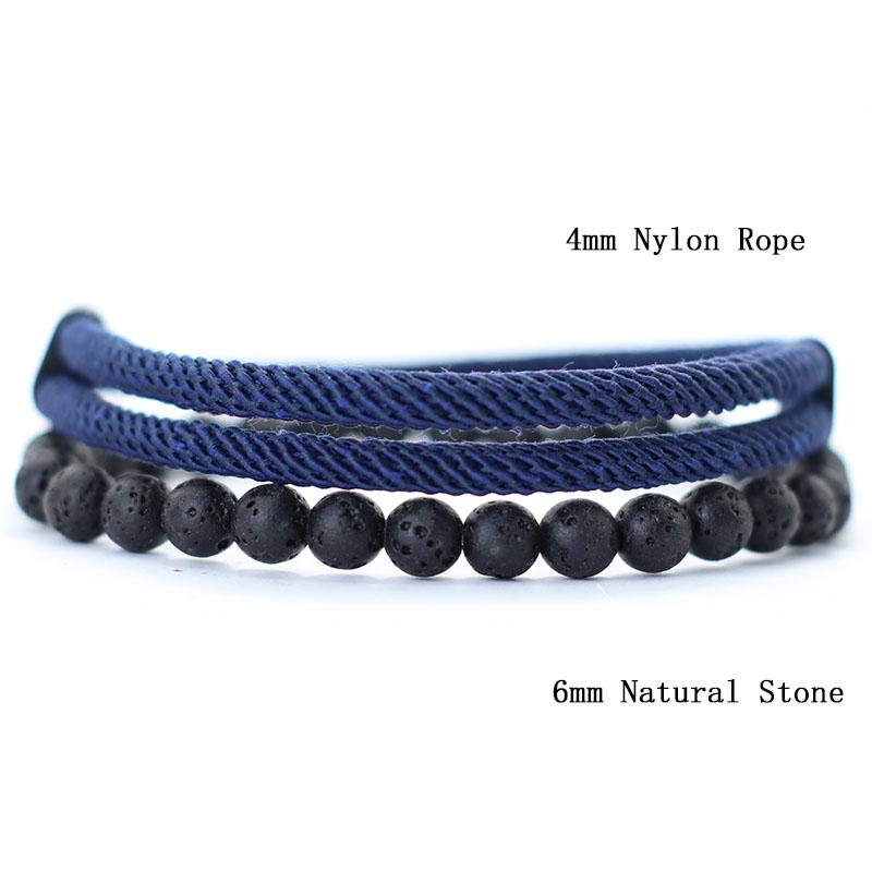 Fashion 2Pcs Men Bracelet Set 4mm Nylon Rope Braclet Homme 6mm Onyx Stone Braslet Leisure Accessories Armband Herren Pulsera