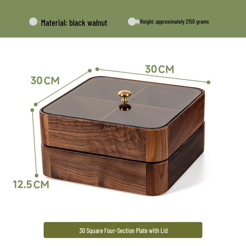 Двухъярусная коробка для сухофруктов из черного ореха со стеклянной крышкой