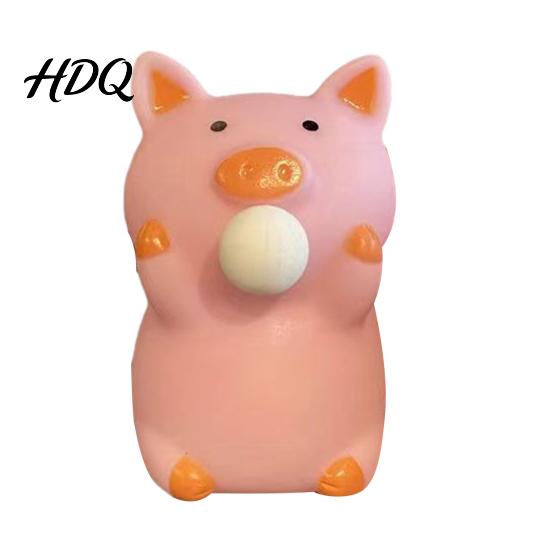 Pig Squeeze Toy Bubble Blowing Stress Relief Cartoon Sensory Soft Stretchy Animal Shape Home Office Desk
