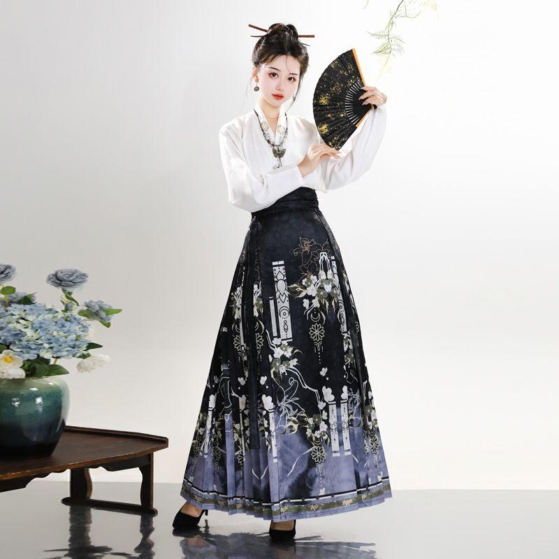 Summer Girls Series Hanfu Chinese Ming Dynasty Style Daily Horse-face Skirt Women's Dress Set