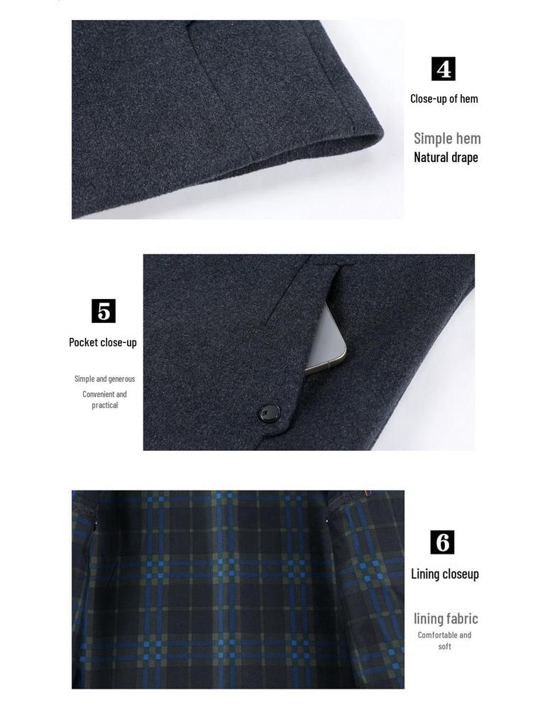 Men's High-End Cashmere Wool Jacket - Mid-Length Casual Lapel Coat for Middle-Aged Dads