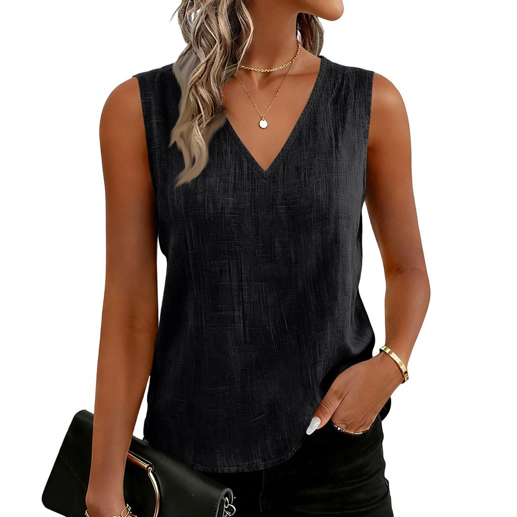 Damen Farbige Baumwoll-Leinen-Camisole Locker Ärmellos Vielseitiges Unterziehoberteil