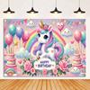 Unicorn Birthday Party Decorations, Rainbow Castle Backdrop, Balloons, Cake, Photo Booth Props, Gift for Children2575