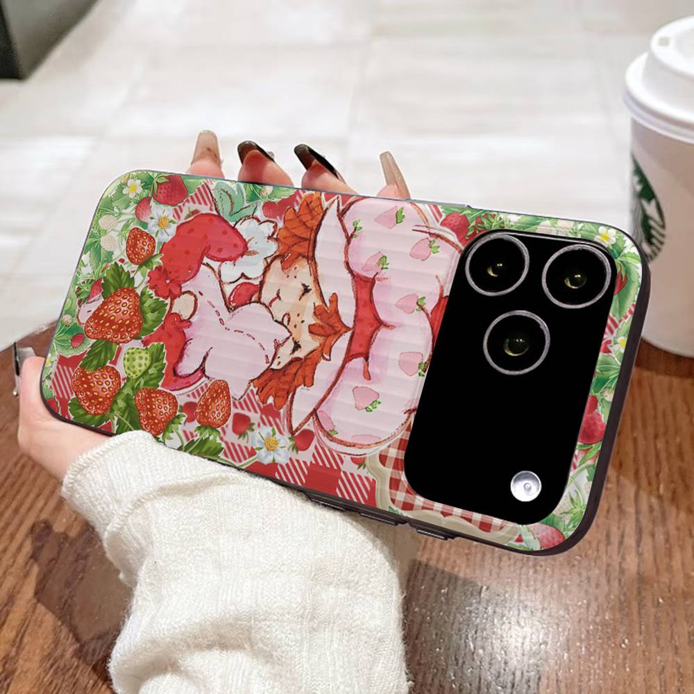 Cartoon Girl S-Strawberry S-Shortcake Corrugated Stripe Phone Case For IPhone 17 16 15 14 13 12 11 Pro Max Plus Pro Shockproof