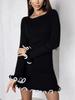 Knitted Mini Dress For Women Fungus Contrast Color Slim Sweater Dress Elegant Female Party Clothes Long Sleeve Spring New Dress