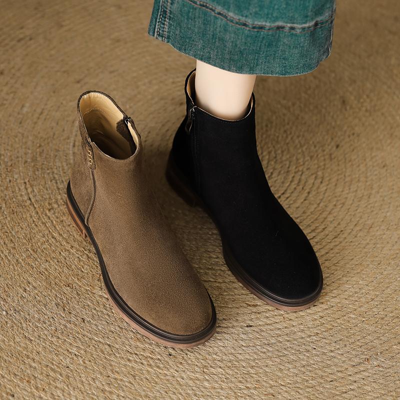 Fashion 2025 Autumn/Winter Women Boots Genuine Leather Women Shoes Round Toe Chunky Heel Shoes Ankle Boots Modern Chelsea Boots