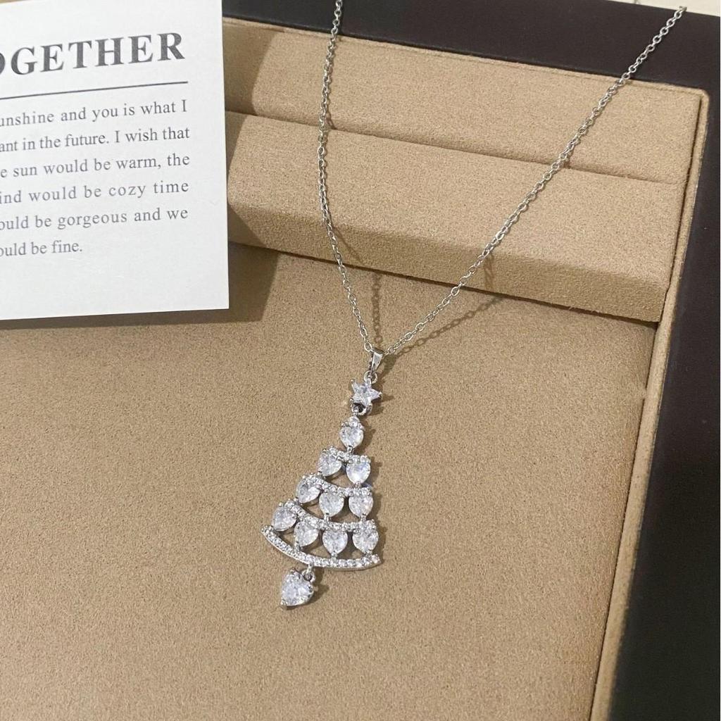 Zircon Star Christmas Tree Necklace and Earring Set – Elegant Winter Jewelry for Women