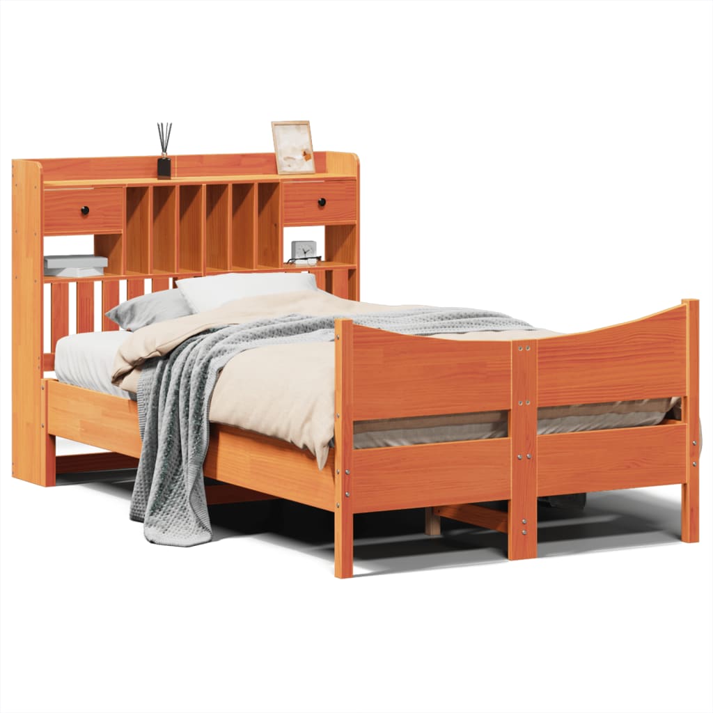 Solid Wood Bed Without Mattress Wax Brown 135 X 190 Cm Pine Wood