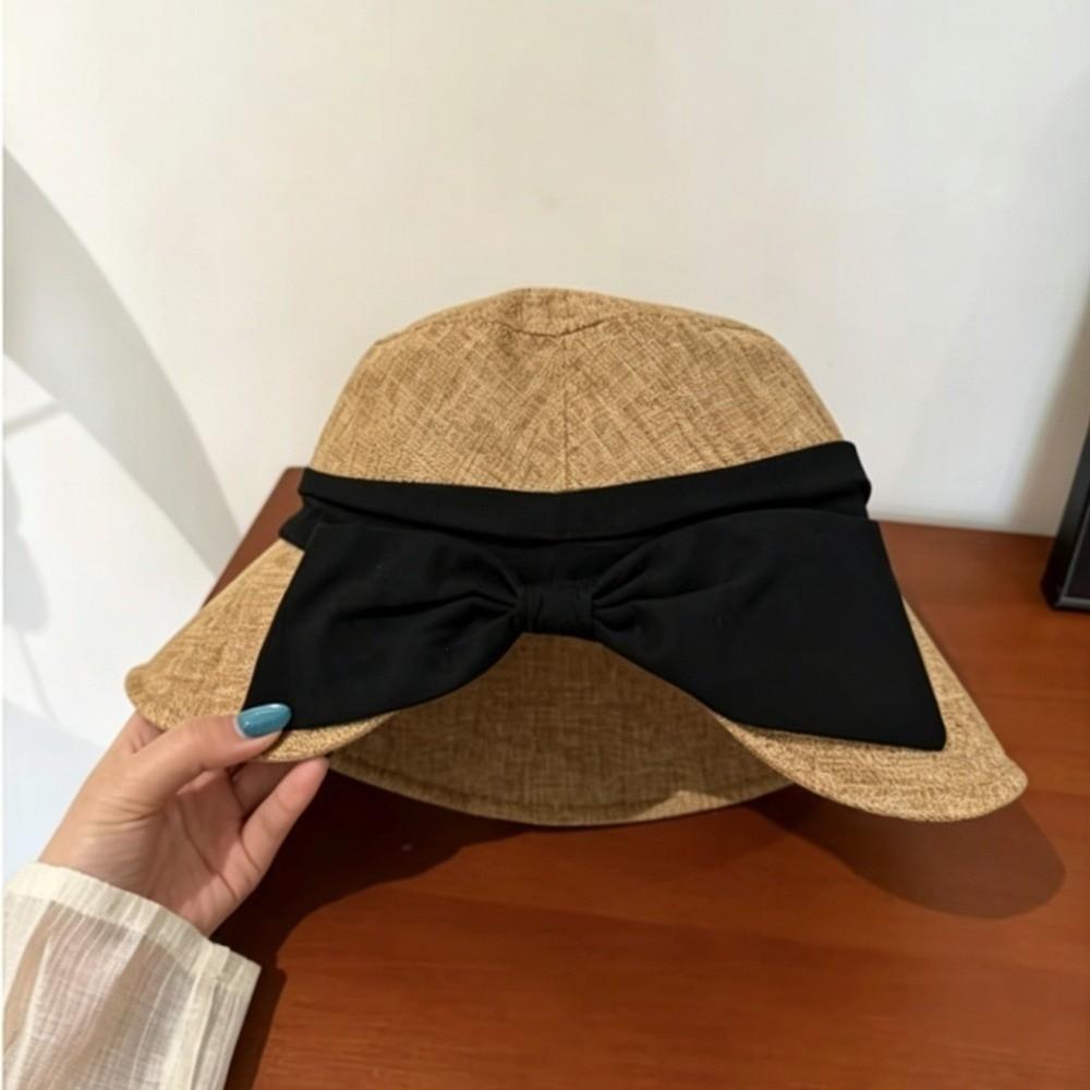 Elegant Breathable Fisherman Sun Hat Foldable Pleated Webbing Equestrian Hat Uv Protection Sun‑Shading Linen Sun Hat Equestrian