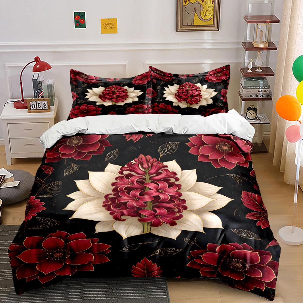 

Red flowers with leaves. Bedding sets Duvet cover sets Duvet covers Pillowcases(1 * Duvet Cover 2 * Pillowcases, without duvet insert) 135x200cm