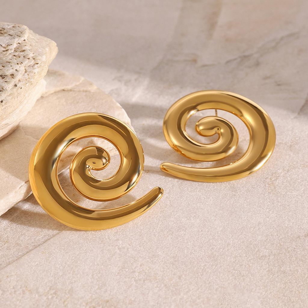 European and American Stainless Steel Plated 18k Gold Thread Stud Earrings Metal Non-fading Earrings Titanium Steel