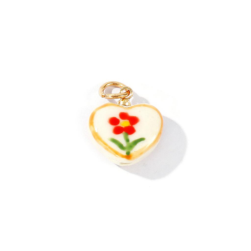 2 Pcs Ceramic Charms Multicolor Flower Rainbow Hand Drawing Double Sided Brass 18K Gold Plated Pendants For DIY Necklace Making