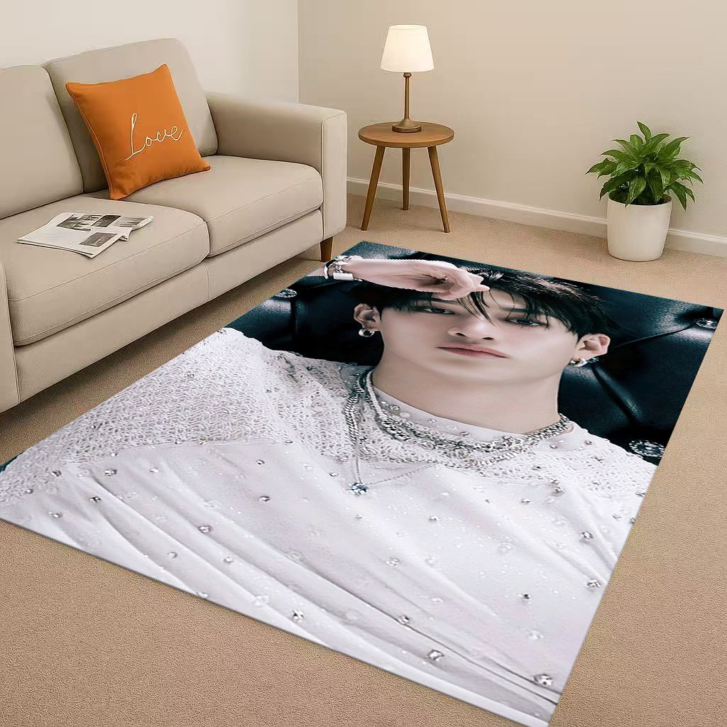3D Kpop Bang Chan,lee Know Star Living Room Non-Slip Area Rug Carpet for Bedroom Playroom Sofa,Easy Clean Home Decor Doormat