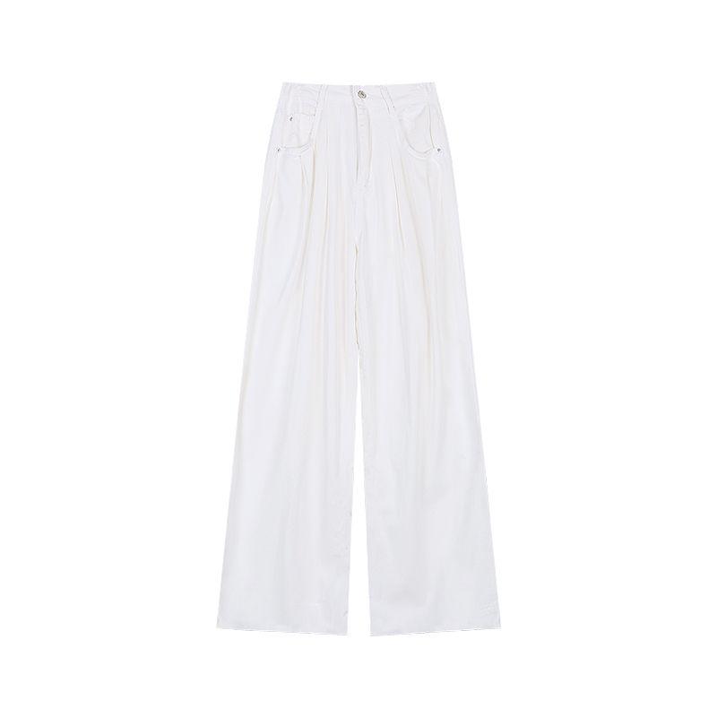 White Loose Summer High Waist Drape Mop Wide Leg Pants