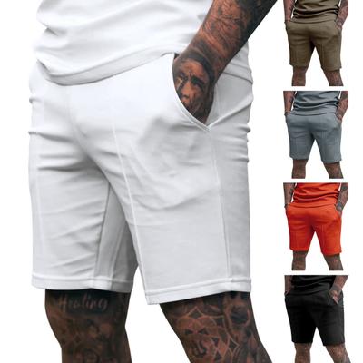 Men Shorts Mid-rise Elastic Waist Wide Leg Shorts with Pockets Regular Fit Solid Color Casual Trousers Daily Wear