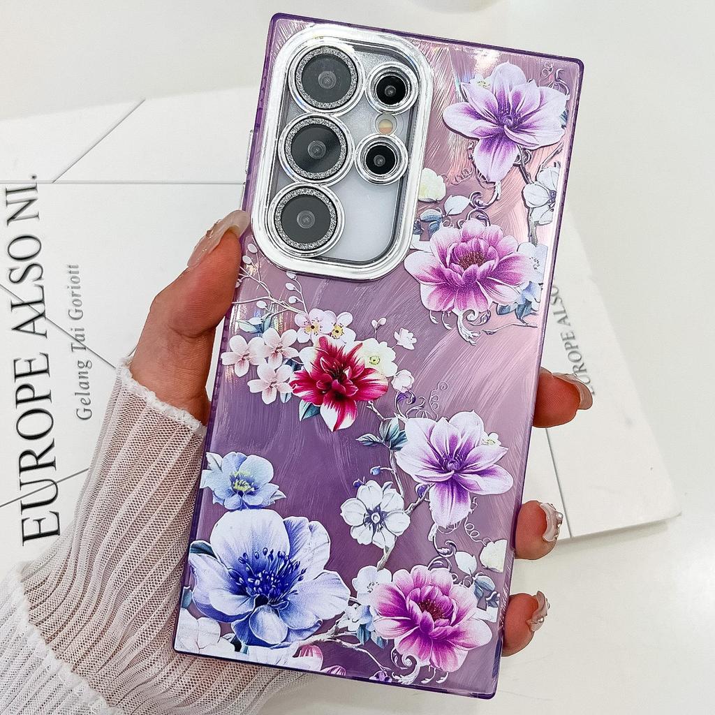 Samsung S25 Ultra Floral & Grass Lens Film Case - Full Coverage for S24 & A56, with Bracelet-style Protective Case