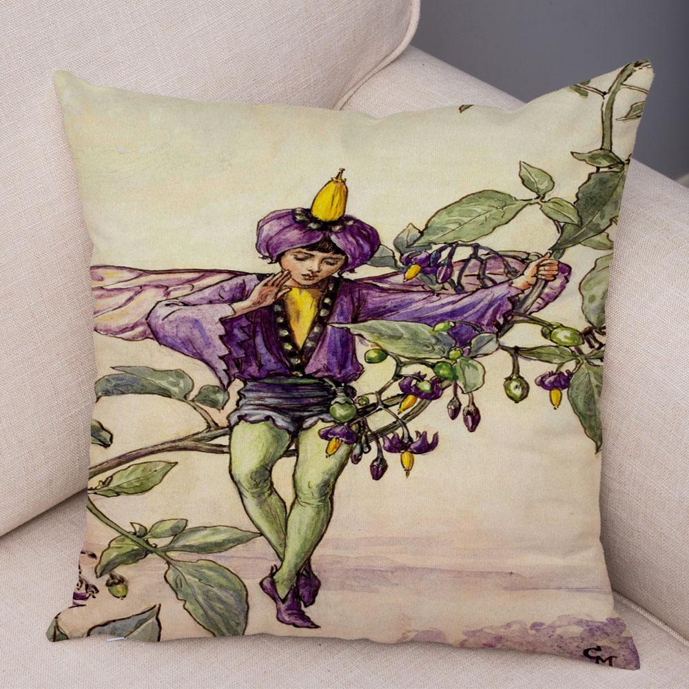 Colorful Fairy Tale World Elves Cushion Cover Decor Cute Cartoon Flower Girl Pillow Case for Sofa Home Polyester Pillowcase