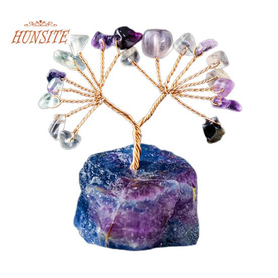 Barevná ozdoba stromu z přírodního kamene se základnou, strom peněz s pozitivní léčivou energií