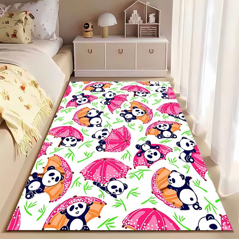 Cartoon Pandas with Colorful Umbrellas suitable as a non-slip mat for the living room or bedroom sofa