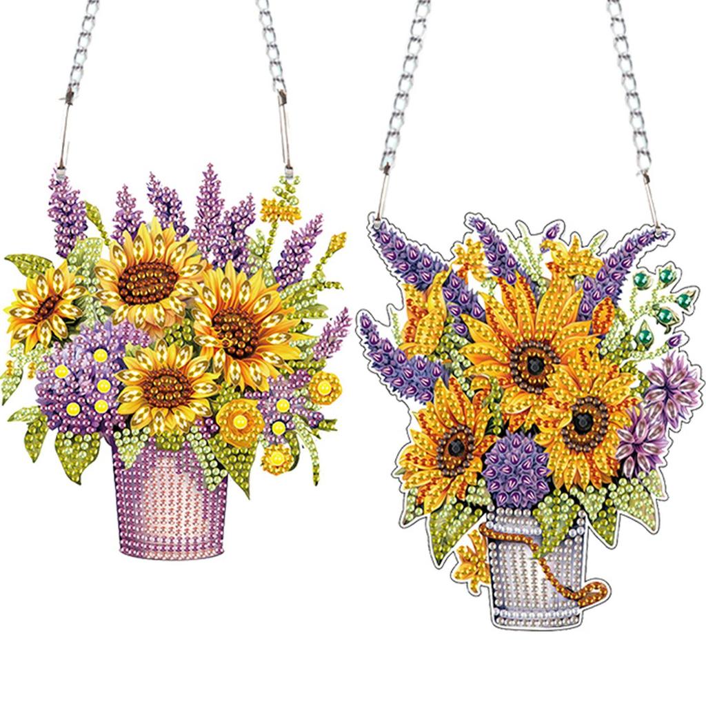 2pcs 2D Flat DIY Rhinestone Diamond Art Window Pendants Special Shape Diamond Painting Set Window Hanging Art for Home Decor