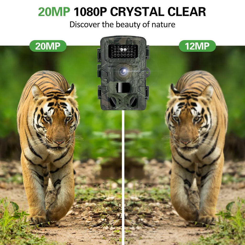 Wildkamera Wasserdicht 20MP 1080P Jagdkamera mit 3 Infrarotsensoren Nachtsicht Bewegungsaktiviert Wildbeobachtung