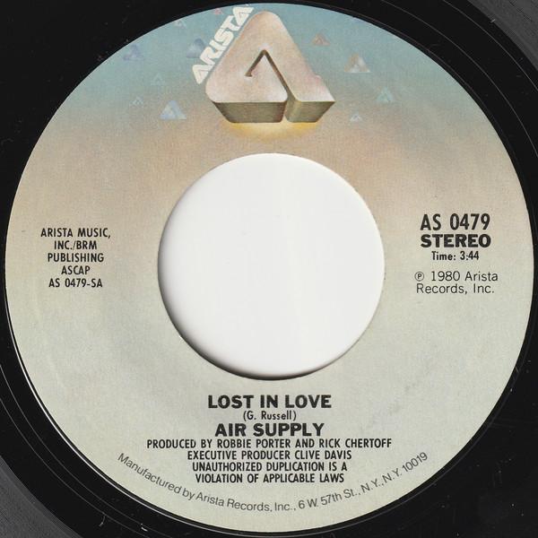 

7inch Record AIR SUPPLY - Lost In Love AS0479 Arista 1980 US Rock Used