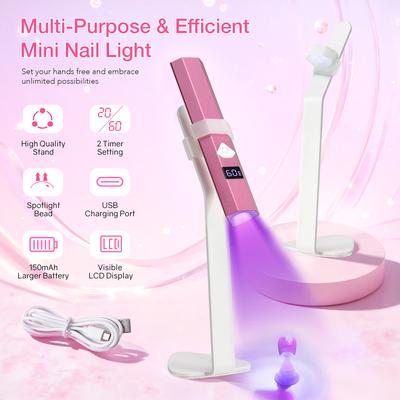 DianaBeauty Handheld Nail Lamp Mini UV Lamp for Nail Rechargeable Manicure Lamp with Digital Display and Holder Nail Salon Tools