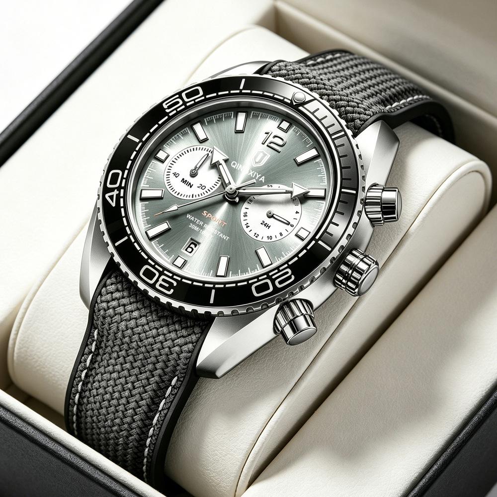 Mens Wrist Watches Waterproof Luminous Chronograph Watch Rotatable Bezel Rubber Band Analog Watch