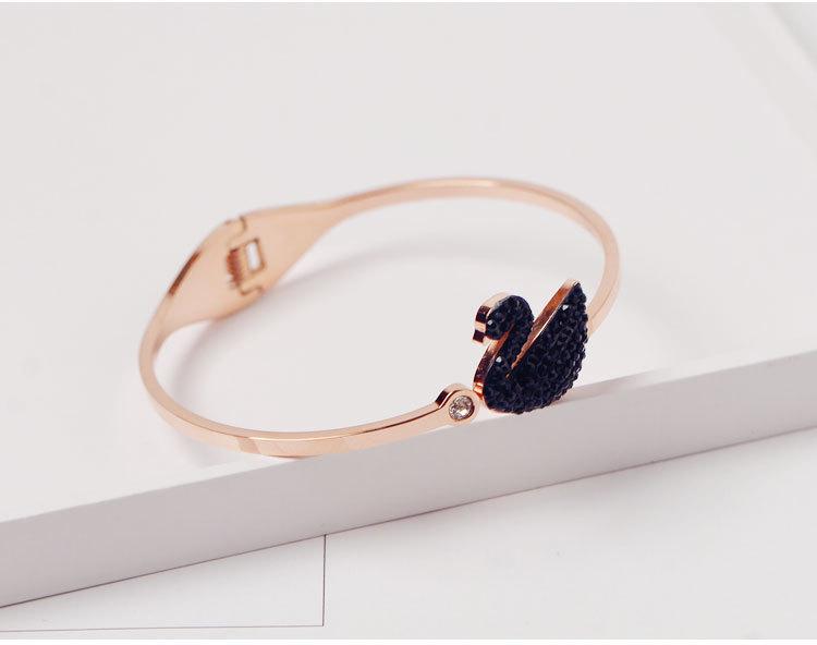 Damen Open Bangle Armreif aus Titanstahl, Roségold-beschichtet, mit Diamanten