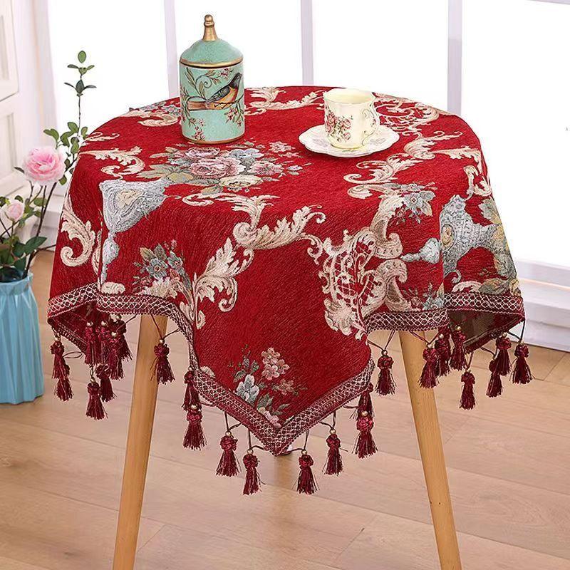 Luxury European Style Round Tablecloth with Tassel Embrodered Table Cover for Wedding Decor Christmas Round Table Cloth