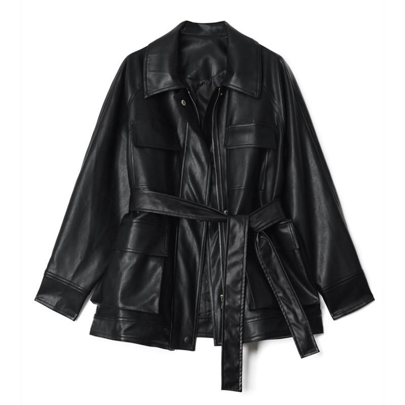 Womens Oversized PU Leather Motorcycle Jacket