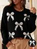 2025 Plus Size Retro Bow Casual Loose Women's Sweater
