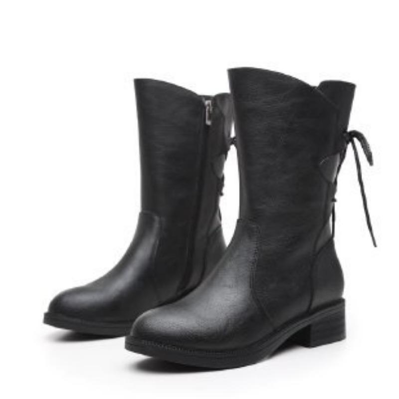 Martin boots women's new winter muffin thick-soled small man velvet versatile lace-up medium tube spring and autumn single cotton boots