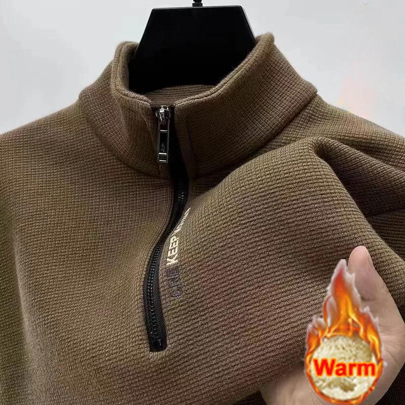 

Мужская одежда Водолазка свитер Модный мужской трикотаж однотонный толстый свитер с застежкой-молнией на половину длины утолщенный свитер роскошный теплый свитер XL кофейный
