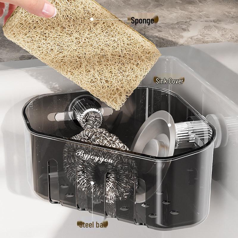 Corner Sink Storage Rack - Multi-functional Sponge & Dish Organizer with Suction Cup Wall Mount