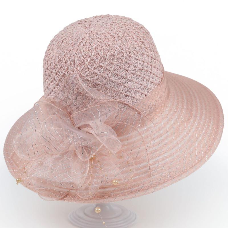 

Шляпа Женский темперамент сетка цветок шляпа-ведро Новая уличная солнцезащитная шляпа с козырьком Шляпа-панама с большими полями M（56-58cm） розовый