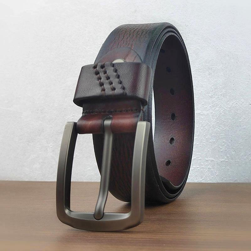 

Ремень мужской с пряжкой первого слоя, деловой, повседневный, из чистой коровьей кожи, высококачественный кожаный ремень в стиле ретро, молодежная мода, трендовый ремень 125cm темно-коричневого