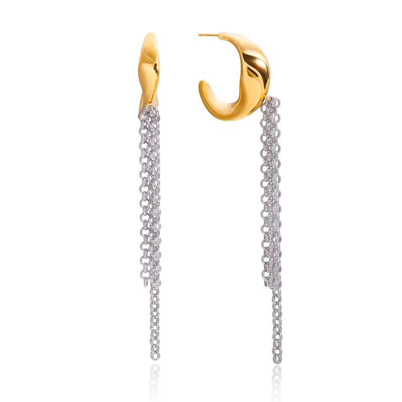 Light Luxury High-End Stainless Steel Mixed Color Chain Tassel Earrings Minimalist Titanium Steel Earrings  Jewelry Gifts