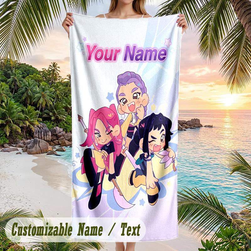 Beach Towel Kpop Demon Hunters Print Custom Name Text Soft Towel for Swimming Pool