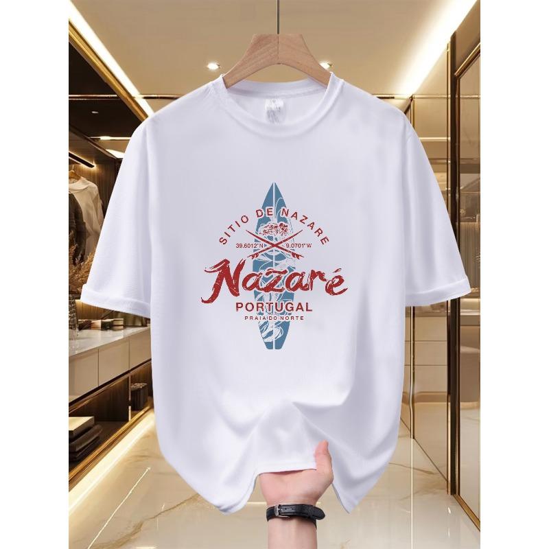 

Men s Nazare Surf T-Shirt - Lightweight Breathable Crew Neck Short Sleeve Summer Beachwear, Casual Surf Style S белый