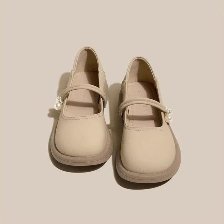 Neue Mary Jane kleine Lederschuhe mit weicher Sohle Herbst Französischer Abendwind Einzelne Schuhe Perlen Fee Sanfte Schuhe