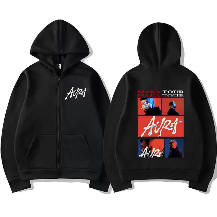 

Rapper Maka Aura Tour Merch Zipper Hoodie Coat Men Women Casual streetwear Oversized fashion Unisex Fleece Zip-up Jacket S чорний